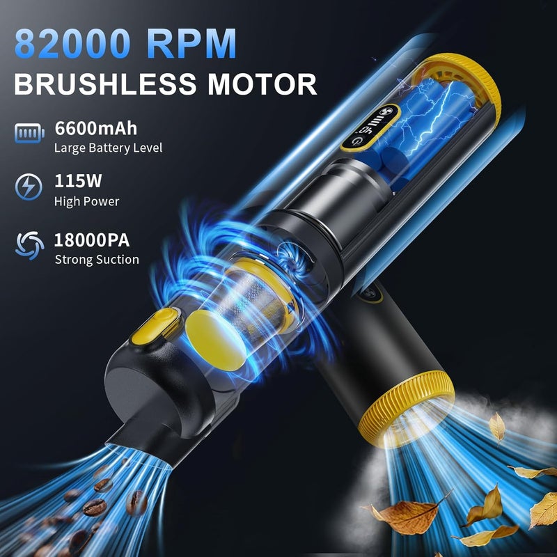 SEEDUSTRY Handheld Car Vacuum Portable Cordless, 6-in-1 Mini Cordless Vacuum Cleaner with Brushless Motor & 18000Pa Powerful Suction, Type-C Charge, 2025 Mini Vacuum V-C08 Pro for Car Home Office Pet - Image 3
